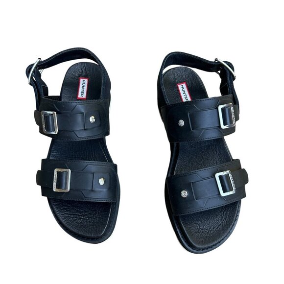 Hunter Black Double Buckle Platform Sandals Size 39 US 8 - Picture 3 of 10